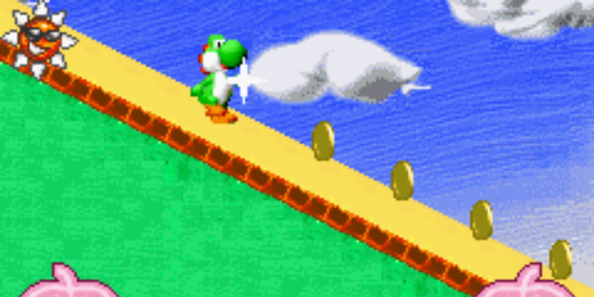 Yoshi sliding down a hill with tilt controls.