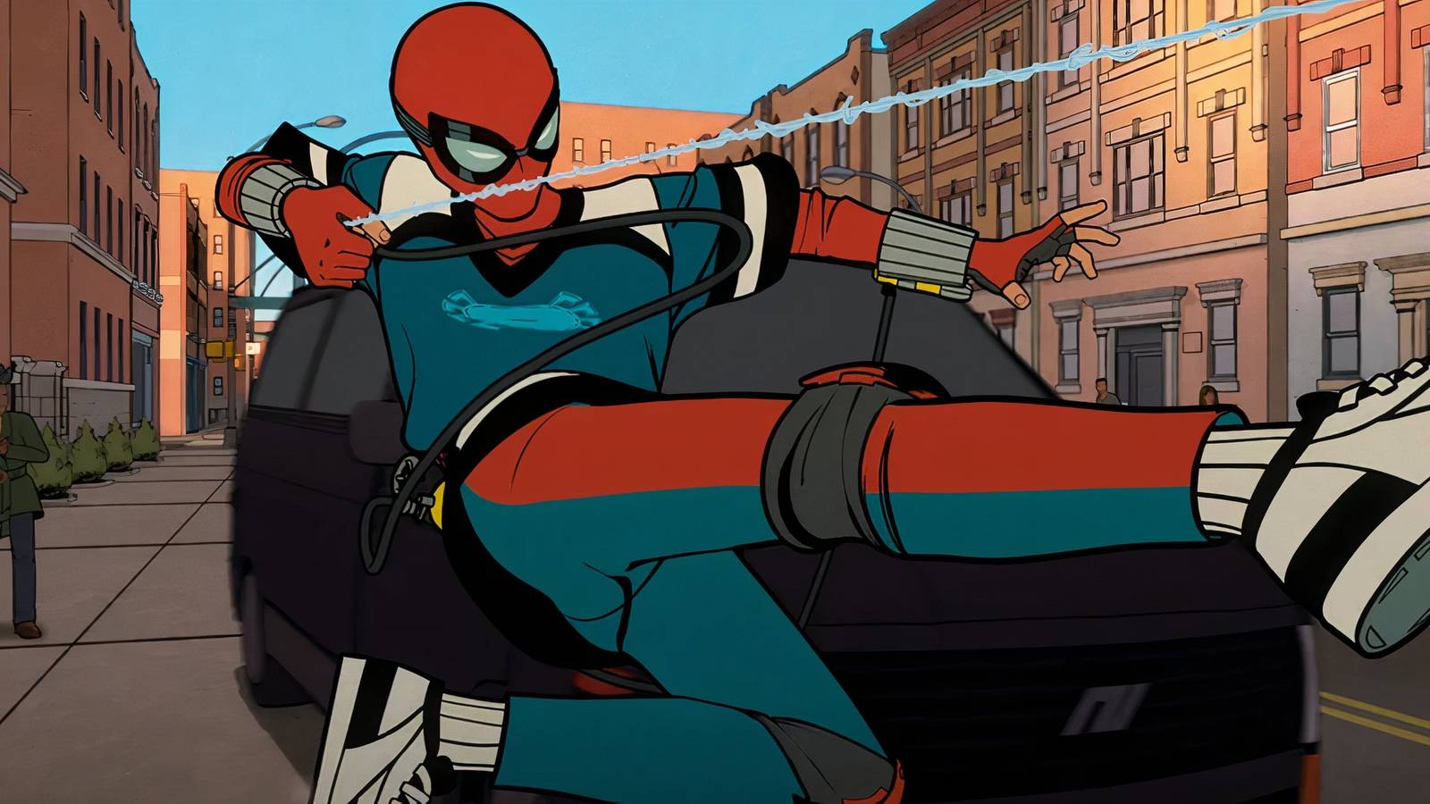 Spider-man Swings In Front Of A Car