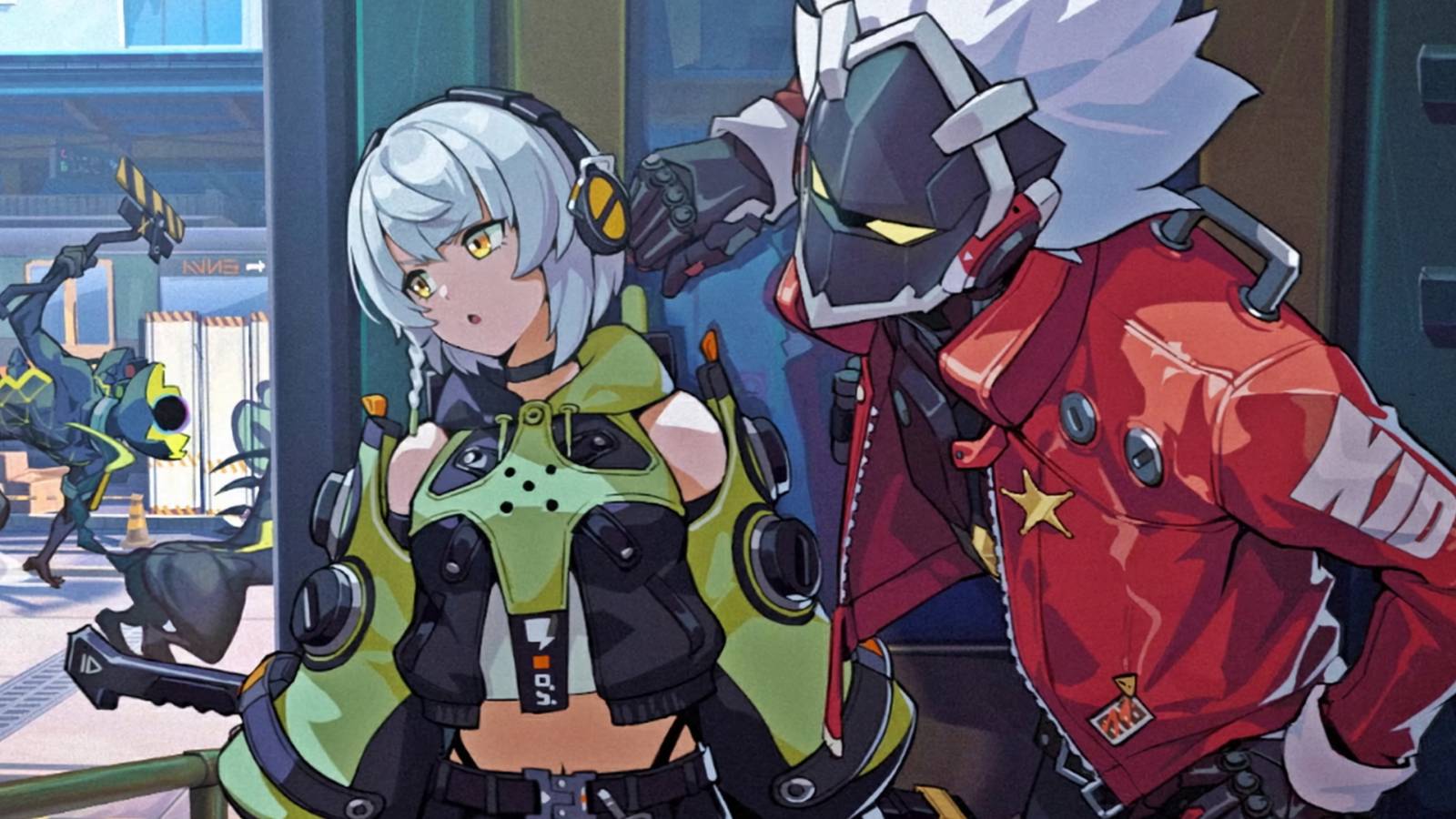 A promotional visual for Zenless Zone Zero showing Anby and Billy
