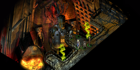 The party exploring the Foundry in Sigil