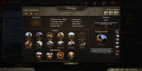 The Manage Town Menu 