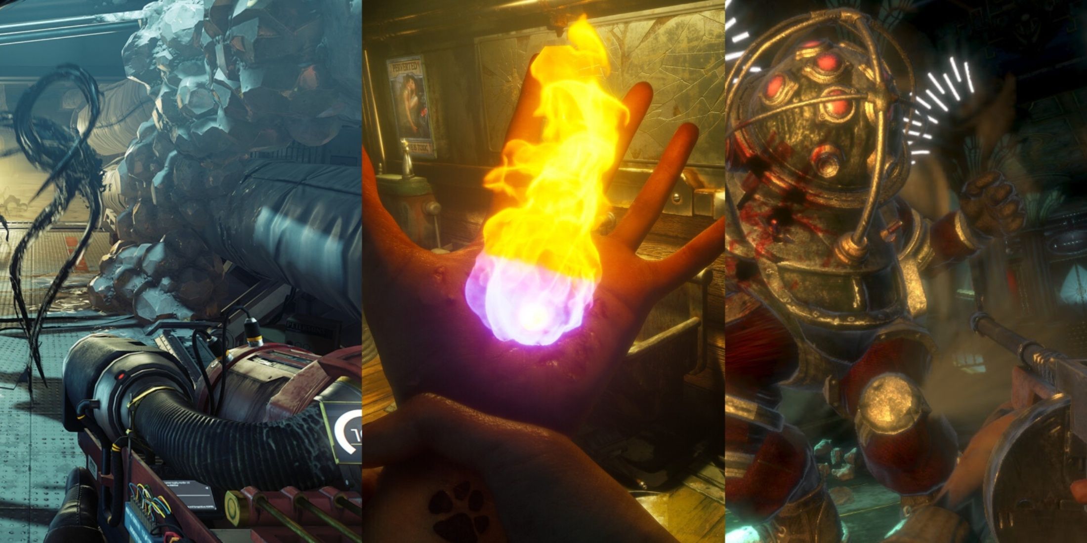 Prey GLOO cannon, Judas fire ability and BioShock Big Daddy