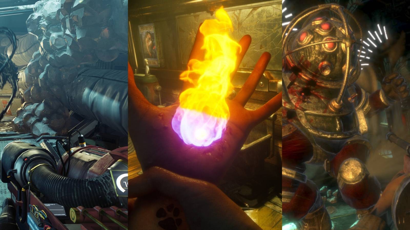 Prey GLOO cannon, Judas fire ability and BioShock Big Daddy
