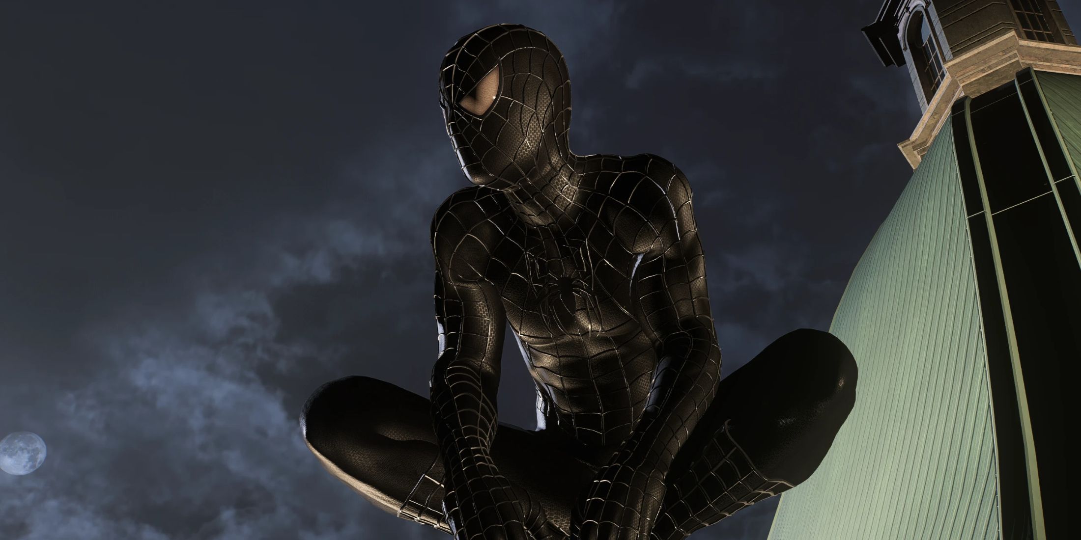 An image from the Film Accurate Raimi Black Webbed Suit Recolor  mod for Marvel's Spider-Man 2 on the PC