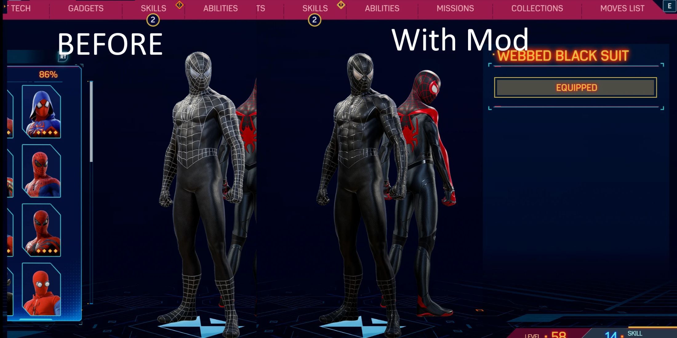 An image from the Film Accurate Raimi Black Webbed Suit Recolor  mod for Marvel's Spider-Man 2 on the PC