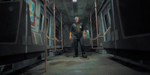 Roman standing in a train