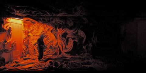 Roman standing in a hallway infested with strange growths