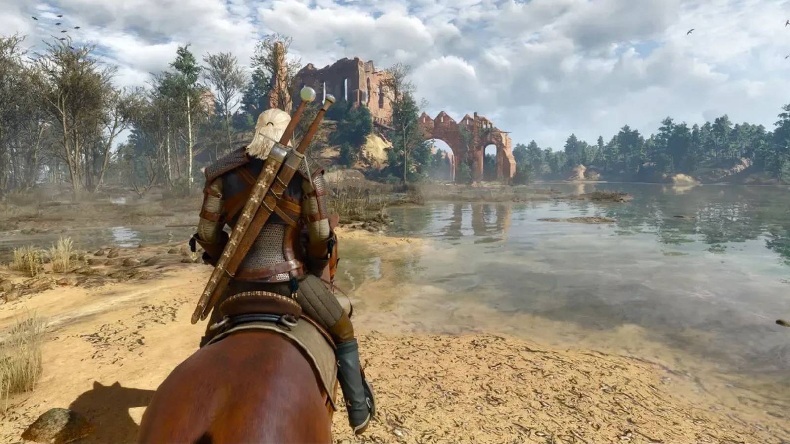 Geralt Riding a Horse In The Daytime Near a Lake
