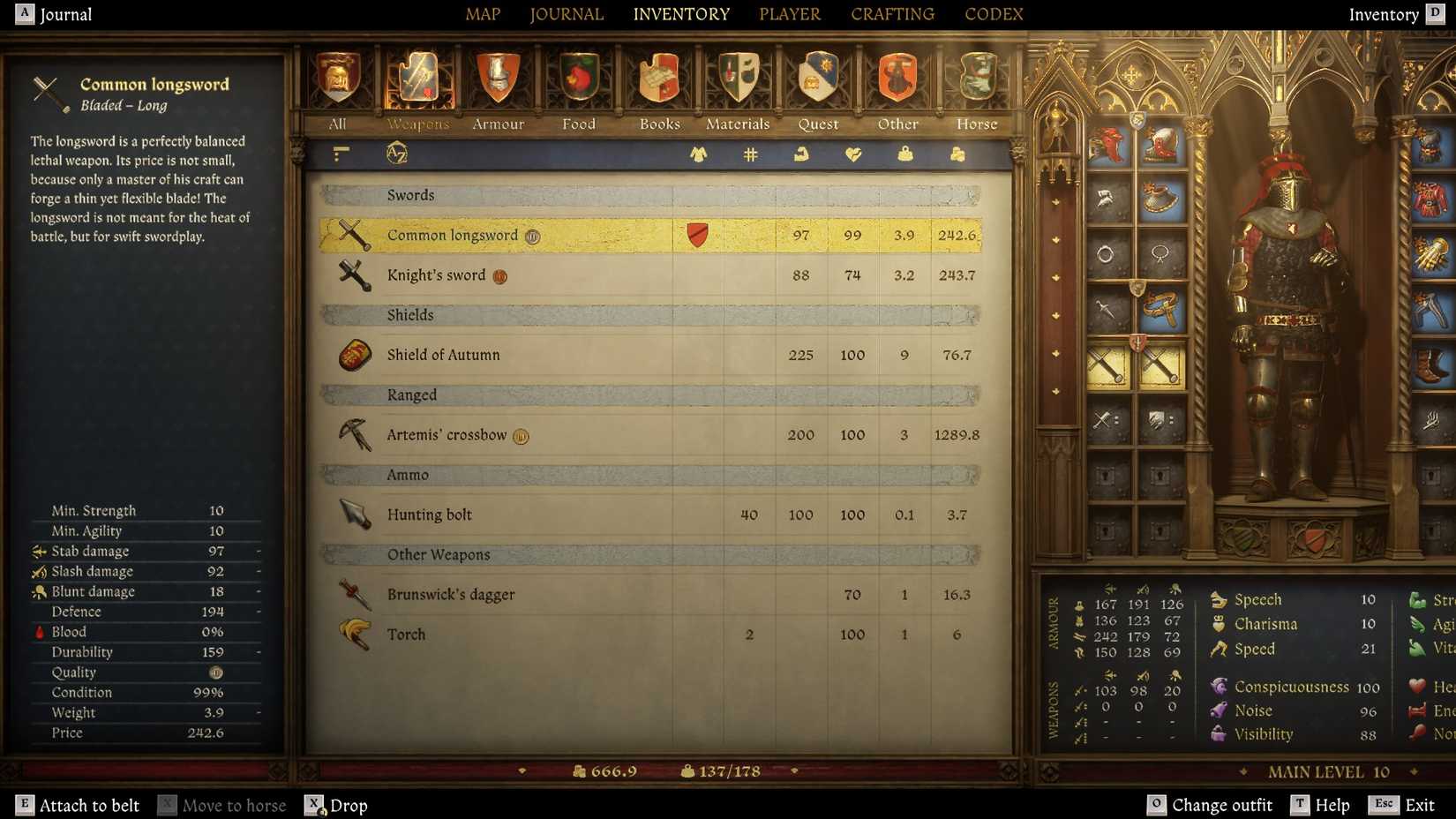 Weapon stats screen in KCD2