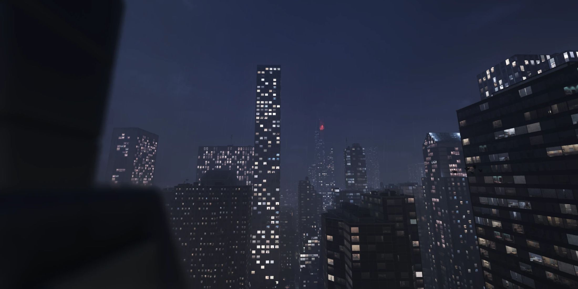 An image from the Raining Night Atmosphere mod for Marvel's Spider-Man 2