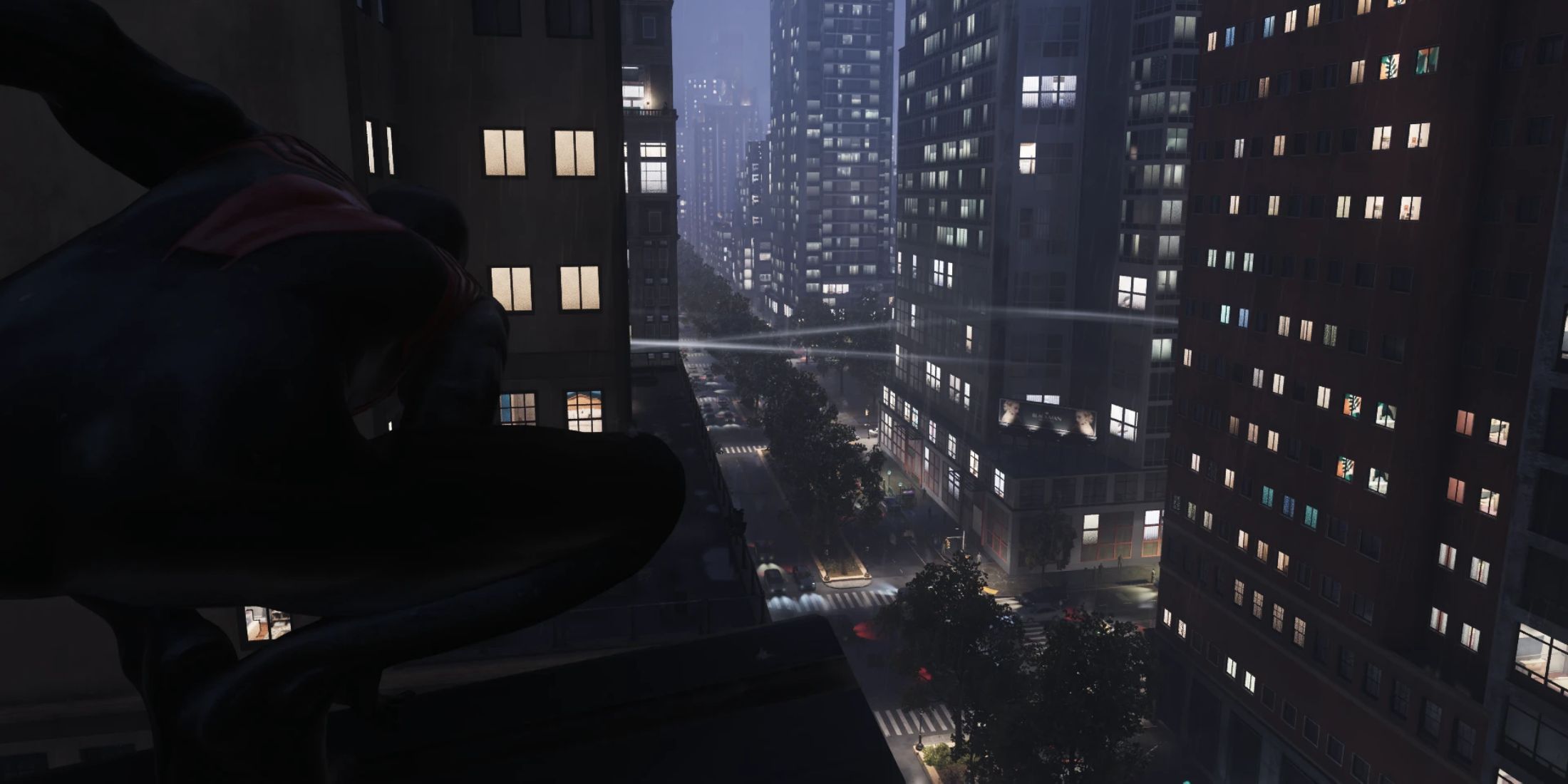 An image from the Raining Night Atmosphere mod for Marvel's Spider-Man 2