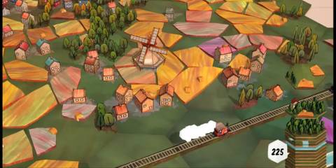 A Railway Going Past a Windmill in Dorfromantik