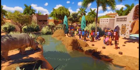 Guests Viewing the Rhino Enclosure in Planet Zoo