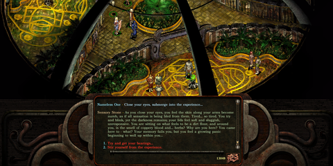 Player character interacting with the sensory stone