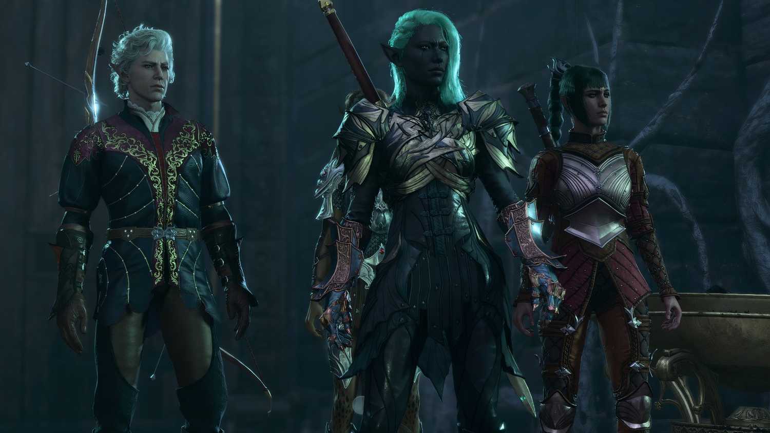 مشهد سينمائي يضم شخصيات في Baldur's Gate 3