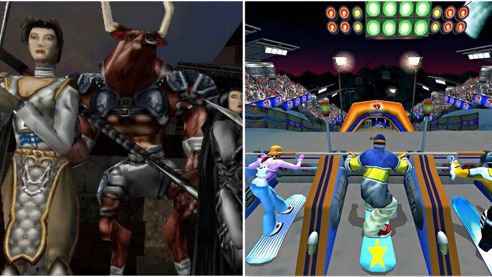 A cutscene featuring characters in Summoner and snowboarding in SSX