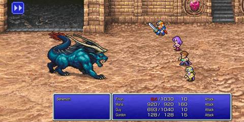 A Key Frame Final Fantasy 4 Showing The Player's Party In In-Game Combat