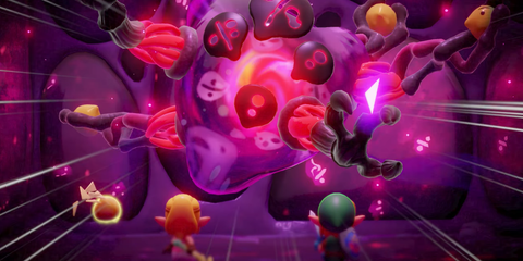 A Key Frame From The Legend Of Zelda Echoes Of Wisdom Showing Link & Princess Zelda Being Attacked By Null