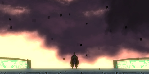 A Key Frame From The Legend Of Zelda Twilight Princess Showing The Game's Antagonist Zant Looking Out Across The Sky