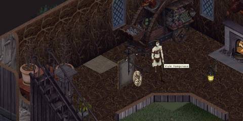 A Key Frame From The Sims Showing  Vicki Vampiress Standing In Their Gothic Home