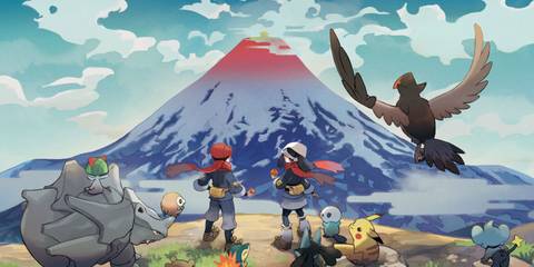 A Piece Of Key Art From Pokemon Legends Arceus Showing A Pokemon Trainer Surrounded By Multiple Pokemon