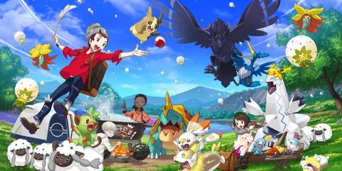A Piece Of Key Art From Pokemon Sword & Shield Showing A Pokemon Trainer Surrounded By Multiple Pokemon