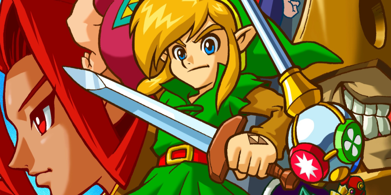 A Piece Of Key Art From the Legend Of Zelda Oracle Of Seasons Showing Link Surrounded By The Game's Characters