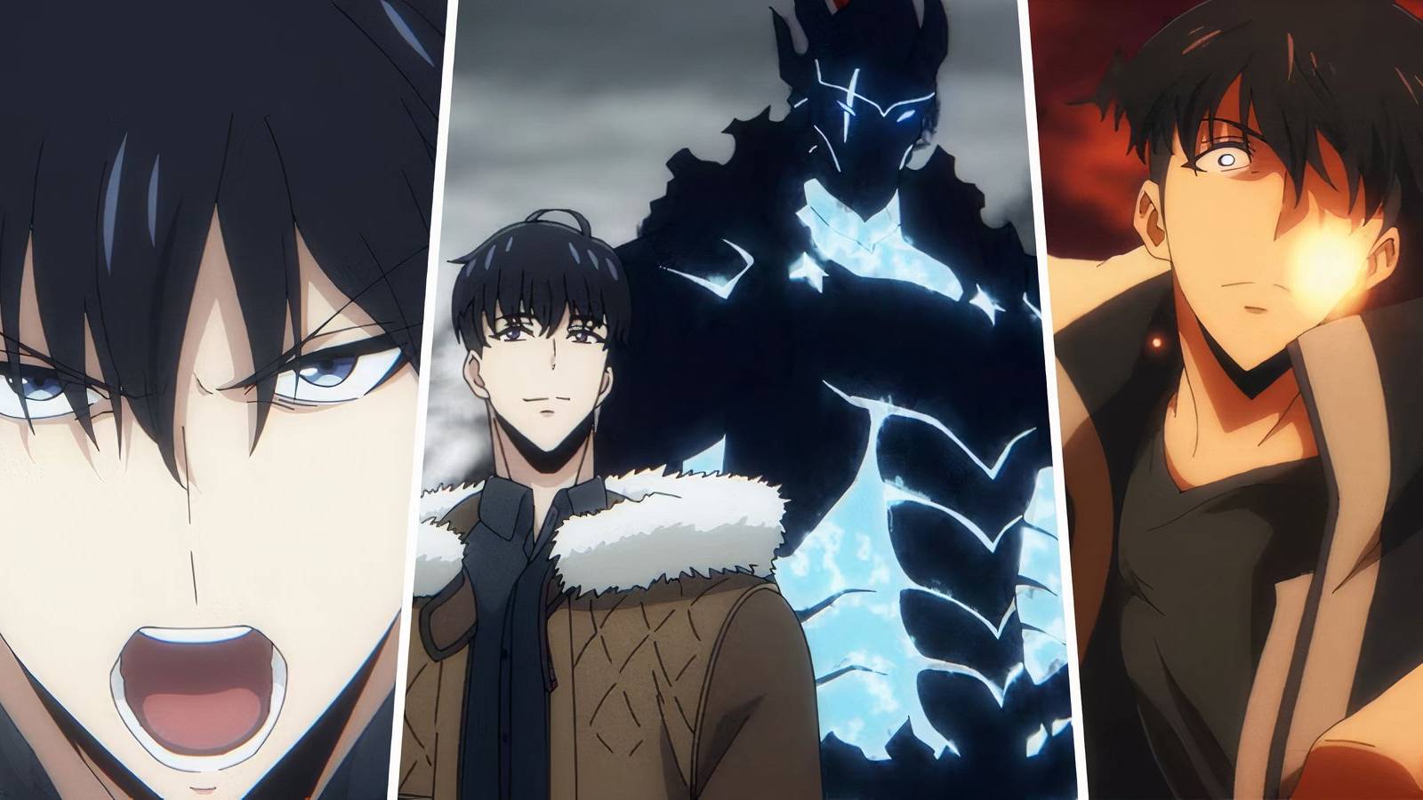 A split image of Jinwoo during battle with Igris