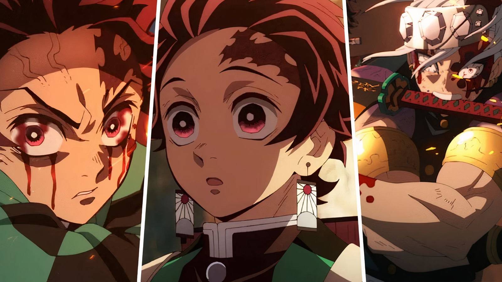 A split image of Tanjiro and Uzui in Demon Slayer (1)