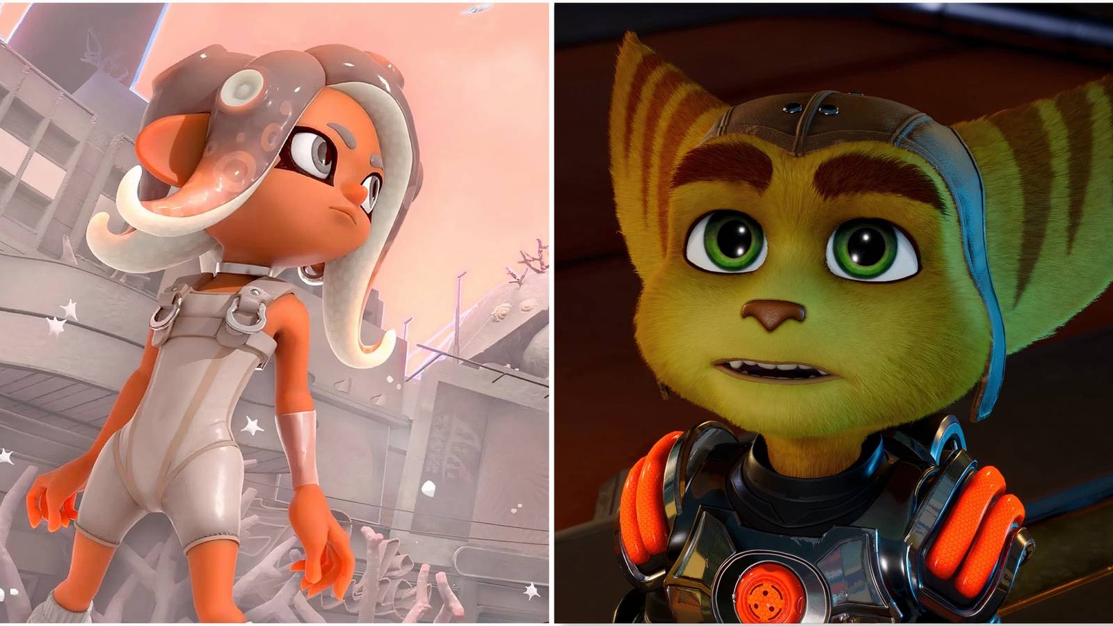 A Squid Kid in Splatoon 3 and Ratchet in Ratchet & Clank Rift Apart