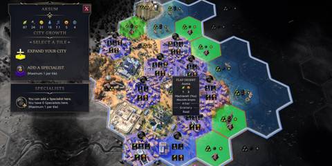 Aksum growing with specialist slots available in civ 7