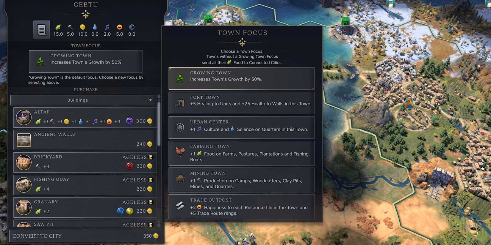 Antiquity Age Town Focus Options civ 7