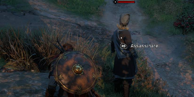 Assassin's Creed Valhalla crouching behind training dummy to assassinate