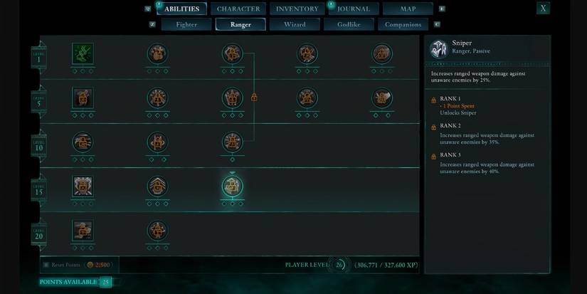 Avowed Sniper skill tree menu