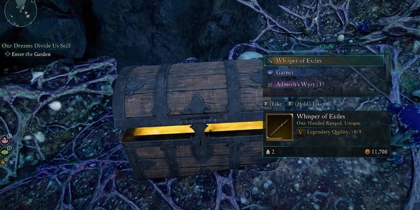 Avowed looting Whisper of Exiles wand from treasure chest