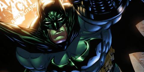 Batman grappling through the sky in Batman Arkham City #3