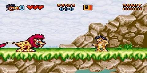 Battling the Lion at the End of the Level in Prehistorik Man