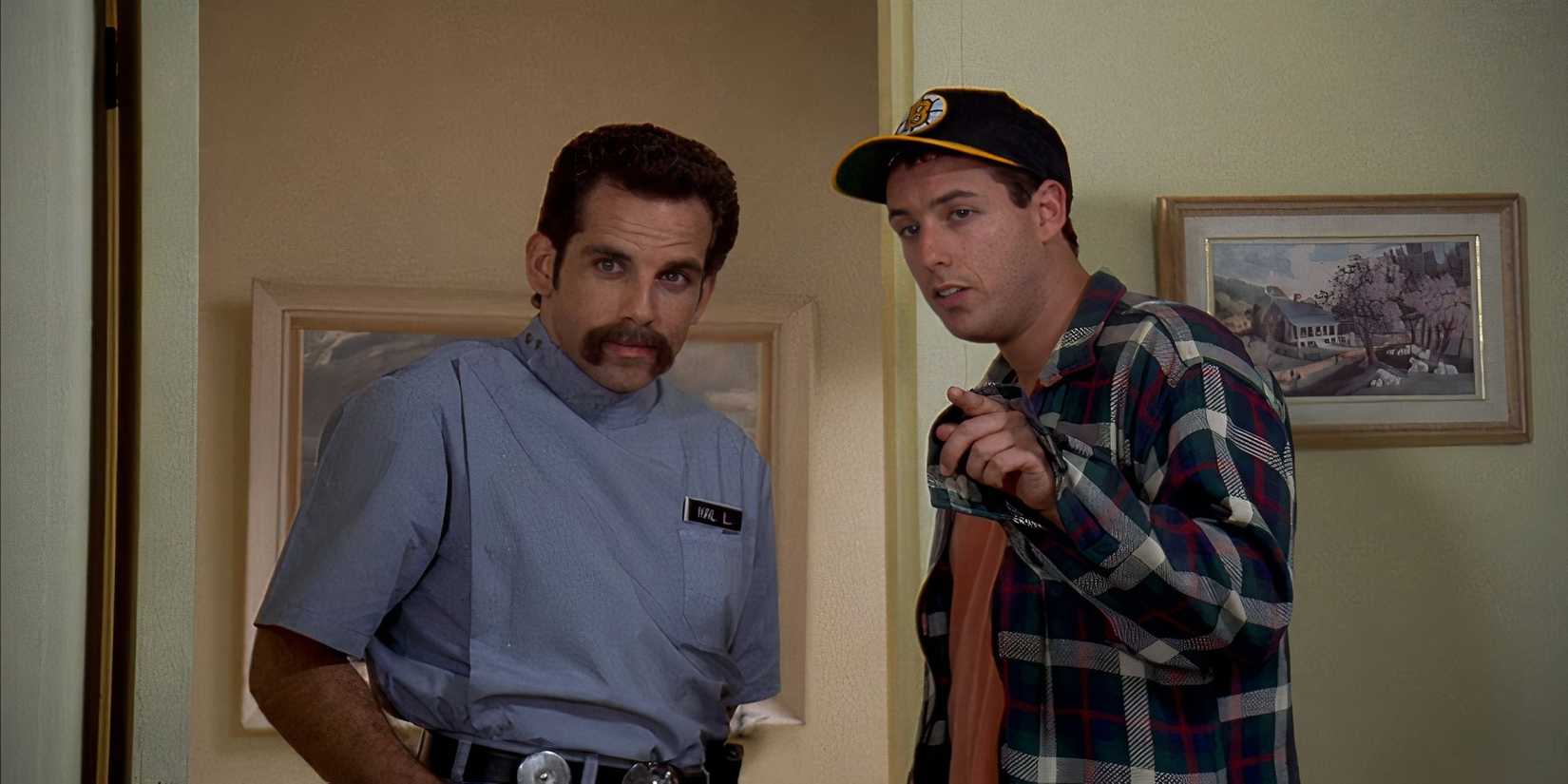 Ben Stiller and Adam Sandler in their iconic roles from Happy Gilmore