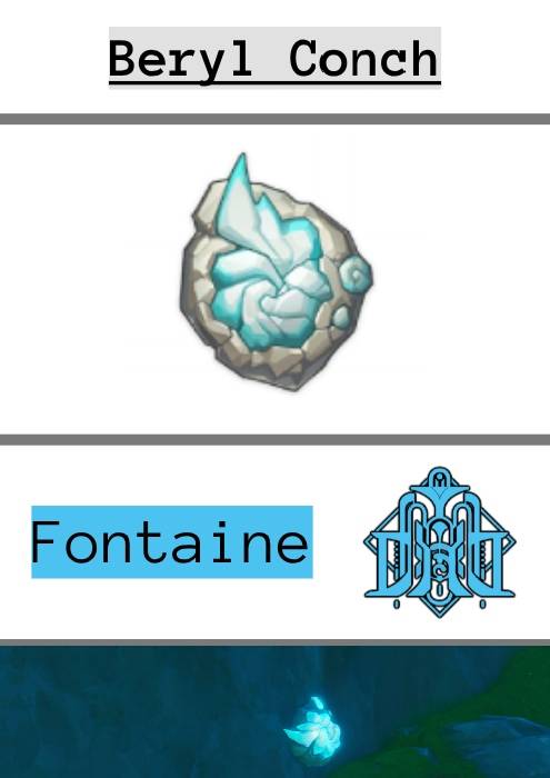 A Beryl Conch in the wild with its symbol and fontaine's emblem