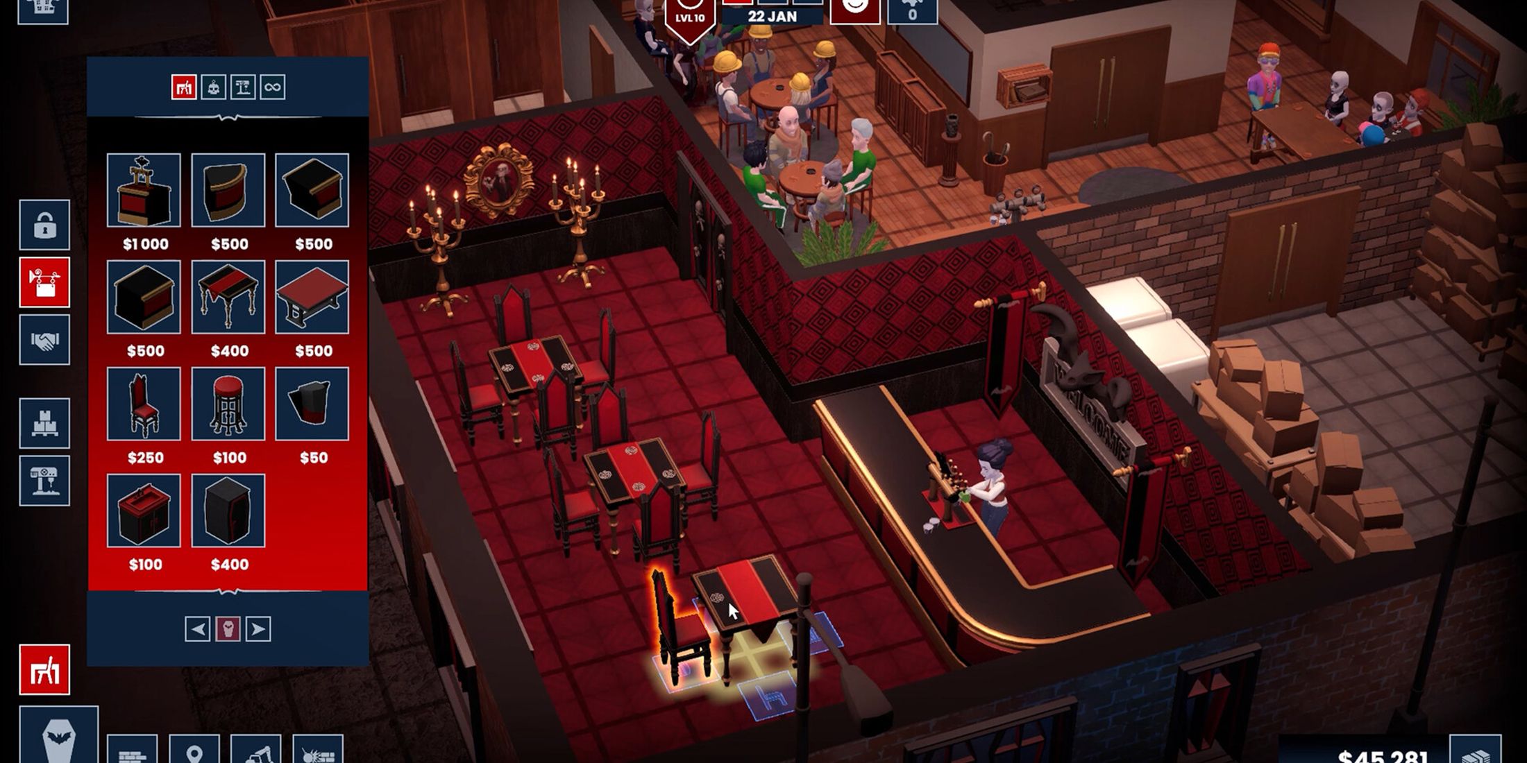 Blood Bar Tycoon steam image selecting table