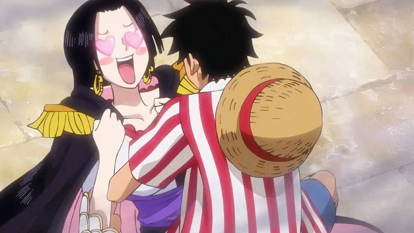 Boa Hancock is in love as Luffy hugs her in One Piece
