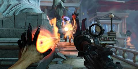 Booker DeWitt uses his powers to fight a patriotic robot.