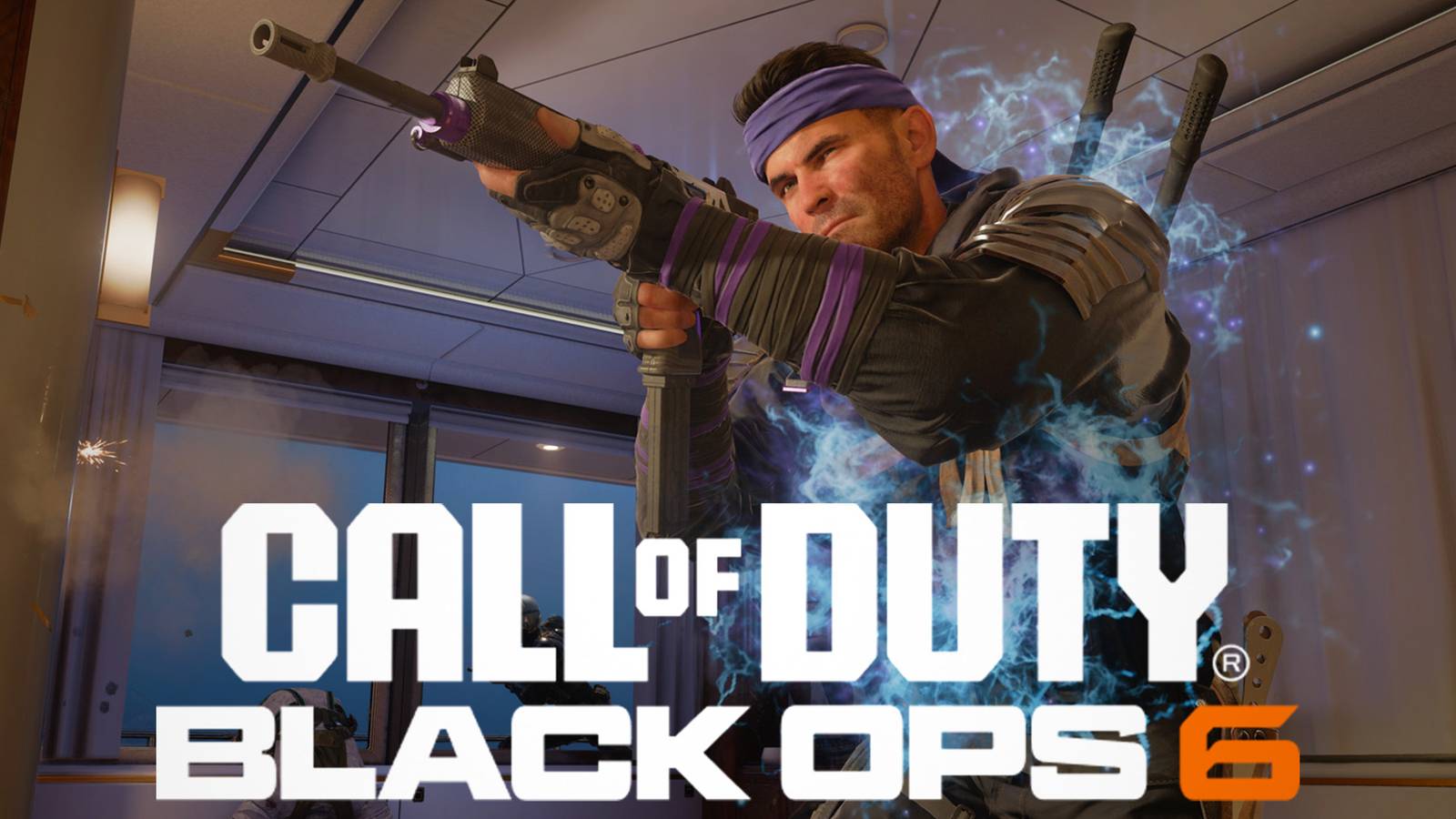 Call of Duty Black Ops 6 free trial promo screenshot aiming assault rifle game logo edit