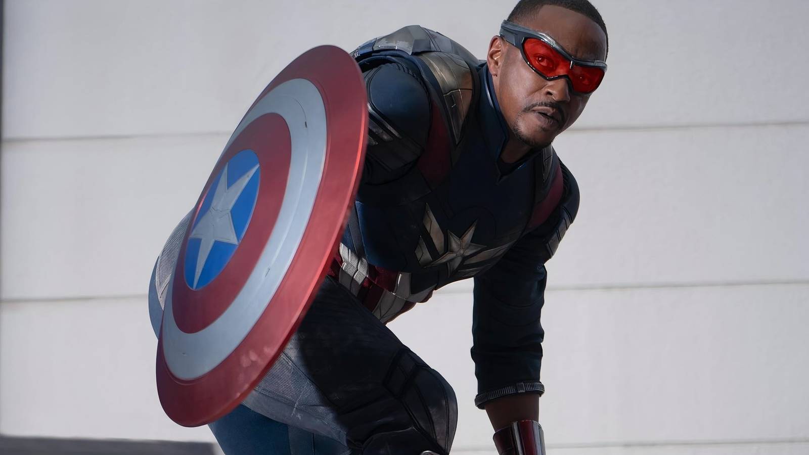 Captain America crouching in Captain America Brave New World