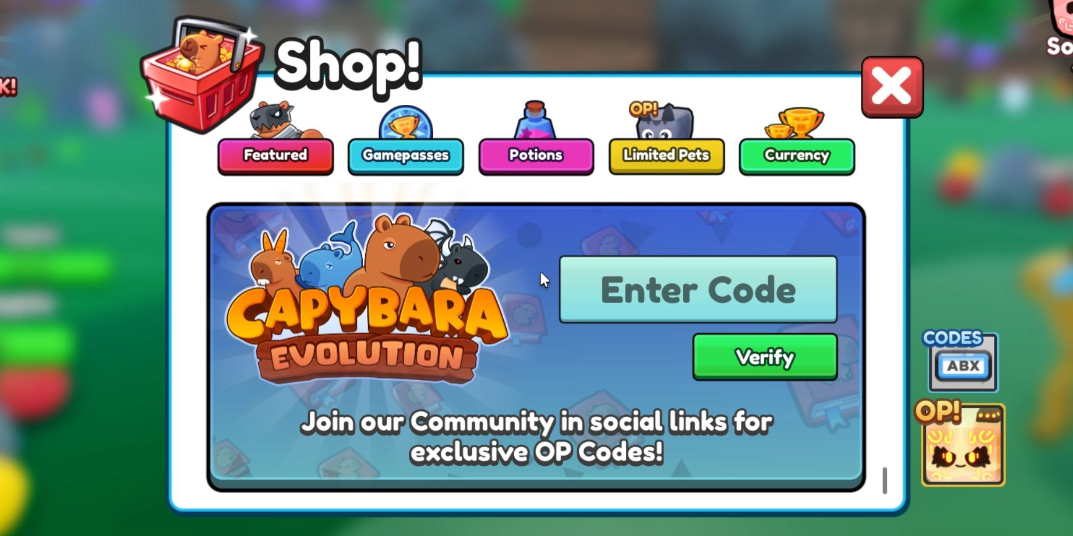 Roblox Capybara Evolution Codes