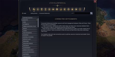 cilvilopedia about connected settlements in Civ 7