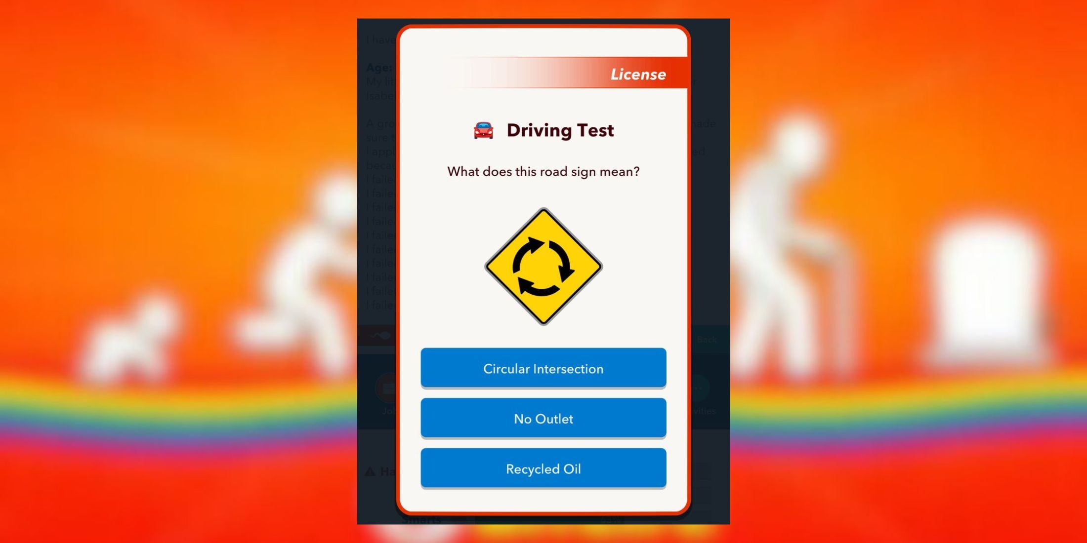 circular intersection sign in driving test bitlife