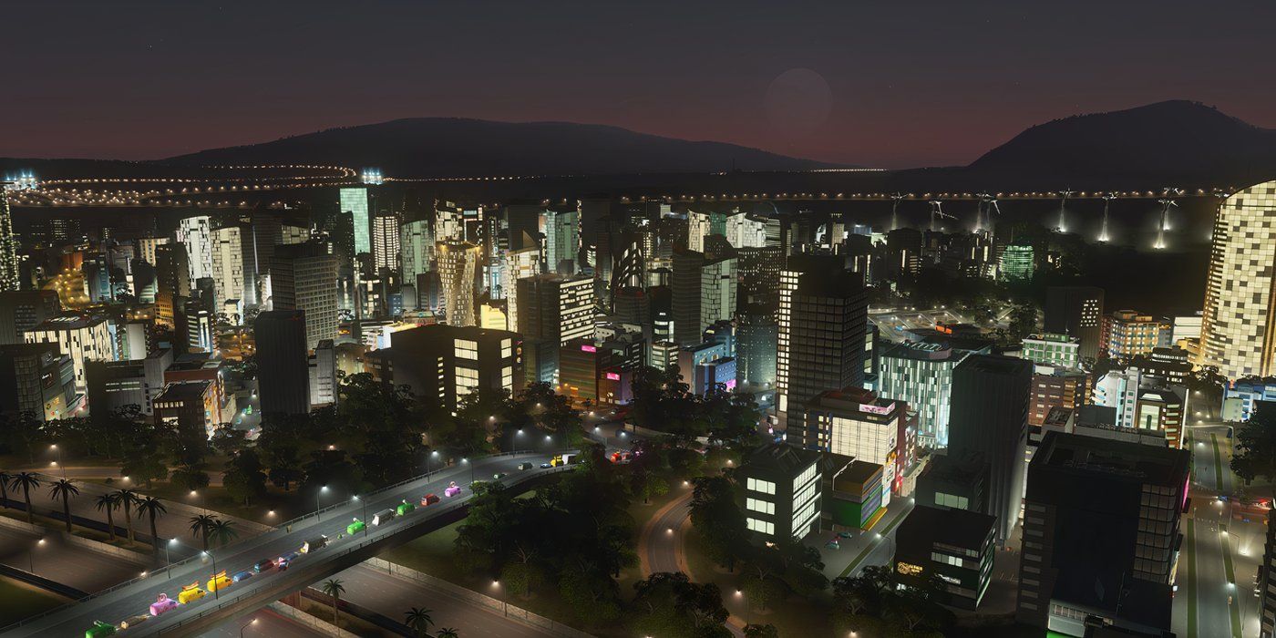 Cities Skylines 1 city at night