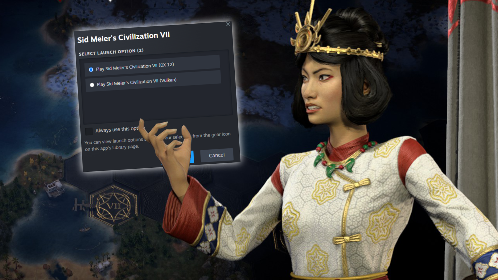 Civ 7 DX12 Vulkan Launch Choice Steam Civilization VII Directx12 or Vulkan Himiko