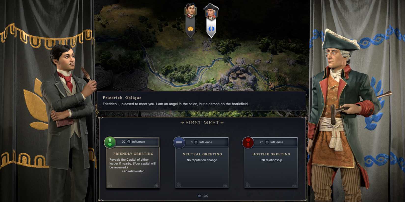 Civ 7 Friendly Greeting between Friedrich and Jose Rizal